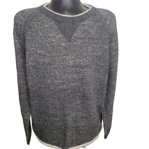 Nevada Men's Vintage 90's Dark Gray And Cream Wool Blend Crew Neck Sweater L